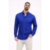 Erkek KETEN Kumaş Uzun Kollu Regular fit Gömlek - Saks Mavisi
