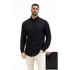 Erkek KETEN Kumaş  Uzun Kollu Regular Fit Gömlek - Siyah