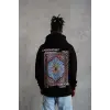 Erkek 3 İplik Pamuklu Kapüşonlu Baskılı Cepli Oversize Sweatshirt Hoodie - Siyah