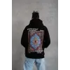 Erkek 3 İplik Pamuklu Kapüşonlu Baskılı Cepli Oversize Sweatshirt Hoodie - Siyah
