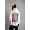 Erkek 3 İplik Pamuklu Kapüşonlu Baskılı Cepli Oversize Sweatshirt Hoodie - Beyaz