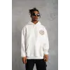 Erkek 3 İplik Pamuklu Kapüşonlu Baskılı Cepli Oversize Sweatshirt Hoodie - Beyaz