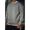 Erkek Bisiklet Yaka 3 İplik pamuklu Basic SweatShirt - Boyalı Gri