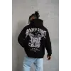 Erkek 3 İplik Pamuklu Baskılı Kapüşonlu Cepli Sweatshirt Hoodie - Siyah