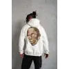 Erkek Kordonlu Arka Maske Kordon Saçlı Kapüşonlu sweatshirt hoodie - Beyaz