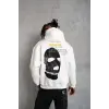 Erkek Maske Baskılı 3 iplik pamuklu Kapüşonlu Sweatshirt hoodie - Beyaz