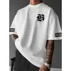 Erkek LB Baskılı Tişört Bisiklet Yaka Kısa Kol T-shirt - Beyaz