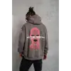 Erkek 3 İplik Pamuklu Kapüşonlu Baskılı Cepli Oversize Sweatshirt Hoodie - Gri
