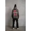 Erkek 3 İplik Pamuklu Kapüşonlu Baskılı Cepli Oversize Sweatshirt Hoodie - Gri