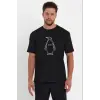Erkek T-Shirt Nihilist Penguen Baskılı Bisiklet Yaka Kısa kol yazlık Tişört - Siyah