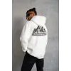 Erkek Nihilist Penguen Baskılı 3 İplik Pamuklu Kapüşonlu Sweatshirt Hoodie Beyaz