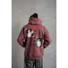 Erkek 3 İplik Pamuklu Kapüşonlu Baskılı Cepli Sweatshirt Hoodie - Gül Kurusu