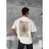 ERKEK Tişört Kısa kol Ön ve Arka Baskılı Oversize Bisiklet Yaka T-Shirt - Beyaz