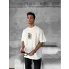 ERKEK Tişört Kısa kol Ön ve Arka Baskılı Oversize Bisiklet Yaka T-Shirt - Beyaz