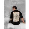 ERKEK Tişört Kısa Kol Ön ve Arka Baskılı Oversize Bisiklet Yaka T-shirt - Siyah