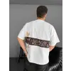 Erkek T-Shirt Ön ve Arka Baskılı Oversize Bisiklet Yaka tişort - Beyaz