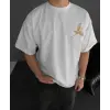 Erkek T-Shirt Ön ve Arka Baskılı Oversize Bisiklet Yaka tişort - Beyaz