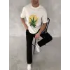 Erkek Kısa Kol Yazlık Tişört Bisiklet Yaka Baskılı Oversize T-Shirt - Beyaz