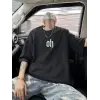 Erkek Kısa Kol Yazlık Tişört Bisiklet Yaka Baskılı Oversize T-Shirt - Siyah