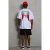 Erkek Kısa Kol Tişört Bisiklet Yaka KANAT Baskılı Oversize T-Shirt - Beyaz