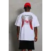 Erkek Kısa Kol Tişört Bisiklet Yaka KANAT Baskılı Oversize T-Shirt - Beyaz
