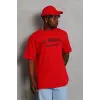 Erkek Baskılı Tişört Kısa Kol Bisiklet Yaka Oversize T-Shirt - Kırmızı