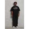 Erkek Baskılı Tişört Kısa Kol Bisiklet Yaka Oversize T-Shirt - Siyah