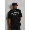 Erkek Baskılı Tişört Kısa Kol Bisiklet Yaka Oversize T-Shirt - Siyah