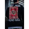 Erkek Bisiklet Yaka 3 İplik Pamuklu Baskılı SweatShirt - Siyah