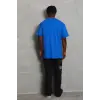 Erkek Düz Yazlık Kısa Kol Tişört Bisiklet Yaka Oversize T-Shirt - Mavi