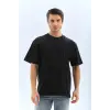 Erkek Düz Yazlık Kısa Kol Tişört Bisiklet Yaka Oversize T-Shirt - Siyah