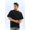 Erkek Düz Yazlık Kısa Kol Tişört Bisiklet Yaka Oversize T-Shirt - Siyah