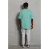 Erkek Düz Yazlık Kısa Kol Tişört Bisiklet Yaka Oversize T-Shirt - Mint Yeşili