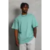 Erkek Düz Yazlık Kısa Kol Tişört Bisiklet Yaka Oversize T-Shirt - Mint Yeşili