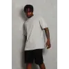 Erkek Düz Yazlık Kısa Kol Tişört Bisiklet Yaka Oversize T-Shirt - Gri