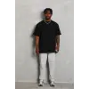 Erkek Düz Yazlık Kısa Kol Tişört Bisiklet Yaka Oversize T-Shirt - Siyah