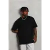 Erkek Düz Yazlık Kısa Kol Tişört Bisiklet Yaka Oversize T-Shirt - Siyah