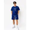 Erkek Oversize Kalıp Pubg Bape X Shark Nakışlı Cepli Şort Takım - Mavi