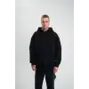 Erkek 3 İplik Pamuklu Oversize Kapüşonlu Nakışlı Hoodie SweatShirt - Siyah