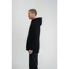 Erkek 3 İplik Pamuklu Oversize Kapüşonlu Nakışlı Hoodie SweatShirt - Siyah