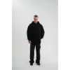 Erkek 3 İplik Pamuklu Oversize Kapüşonlu Nakışlı Hoodie SweatShirt - Siyah