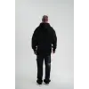Erkek 3 İplik Pamuklu Oversize Kapüşonlu Nakışlı Hoodie SweatShirt - Siyah