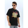 Erkek Kısa Kol Yazlık Tişört Bisiklet Yaka Baskılı Oversize T-Shirt - Siyah
