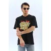 Erkek Kısa Kol Yazlık Tişört Bisiklet Yaka Baskılı Oversize T-Shirt - Siyah