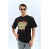 Erkek Kısa Kol Yazlık Tişört Bisiklet Yaka Baskılı Oversize T-Shirt - Siyah