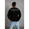 Erkek Oversize Sweatshirt Ön ve Sırt Baskılı 3 İplik Pamuklu - Siyah