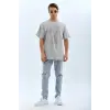 ERKEK Tişört TAŞ Detaylı Bisiklet Yaka  Kısa kol T-Shirt - Gri