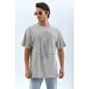 ERKEK Tişört TAŞ Detaylı Bisiklet Yaka  Kısa kol T-Shirt - Gri