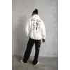 Erkek Kapüşonlu Kanguru Cepli Sweatshirt 3 İplik Pamuklu Baskılı Hoodie - Beyaz
