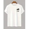 Erkek Tişört Palmiye Baskılı Bisiklet Yaka Kısa Kol T-Shirt - Beyaz